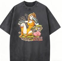 seven deadly sins merch Anime Lover Washed T-shirt Year round clothing high quality personality Clothes Plus Size Unisex New Model Couples tee XXL gray