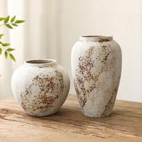 Prancūziškas Retro Wabi-Sabi Stiliaus Aukščiausios Klasės Keramikos Vaza Jingdezhen Puodas Gyvenamojo/Valgomojo/Miegamojo/Biuro Gėlių Kompozicijos Dekoras Sausas (as the picture,Standard) beige