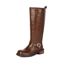Women'S Boots Round Head Big Tube Circumference Straight Tube Metal Buckle Medium Long Tube Boots Large Size Thick Heel Trouser Tube Boots 39