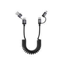 100W Dvigubas traukiamas spyruoklinis duomenų kabelis USB Type C skirtas iPhone 16 Huawei Samsung S25 6A Išplečiamas keturi viename USB C greito įkrovimo laidas gray
