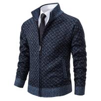 Men Casual Cardigan Sweatercoats Stand Collar Fleece Thicker Warm Sweaters Male Autumn Winter Outwear Slim Sweaters Jackets XS black