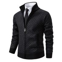 Men Casual Cardigan Sweatercoats Stand Collar Fleece Thicker Warm Sweaters Male Autumn Winter Outwear Slim Sweaters Jackets S black