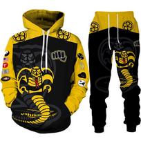Juokingas Cobra Kai 3D spausdinimo sportinis kostiumas, vyriškas šaunus gobtuvas/kelnės/kostiumas Hip Hop 2022 m. madinga ilgomis rankovėmis bėgiojanti sportinė apranga, sportinis komplektas L white