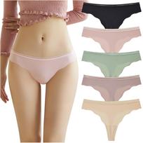 TUOTISI Cute Ideal for Pack of 5 Women's Low-Rise T-Back Panties, Underwear, Lingerie, Cool, Seamless, Butt-Shaping, Non-Slip, Quick-Drying, white