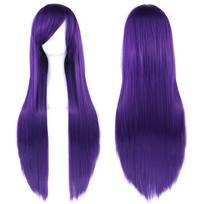 80cm Spalvota Ilga Tiesi Cosplay Perukas Anime Kostiumo Perukas su Šonine Kirpčiukų Dalimi purple