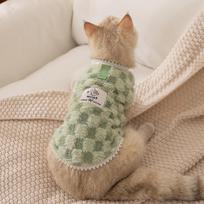 Autumn and winter pet clothes two feet fleece traction fleece jacket German German cat hairless cat fleece checkerboard cat clothes XL (recommended weight 11-7.5 kg) beige