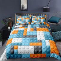 Building Block Duvet Cover Single Queen Bedding Set Colorful Toy Cubes Blocks Printed Soft Microfiber Quilt Cover for Teen Girls EU Single(135x200cm)