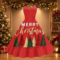Women's Retro Off-Shoulder Sexy Printed Dress for Christmas Party XL beige