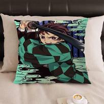 Anime Kamado Tanjiro Pillow Gift Home Office Decoration Pillow Bedroom Sofa Car Cushion Coverpillow Case Peach skin 18*18(CM)-1Pcs
