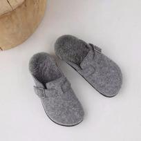 Winter Baotou Slippers Women's Round Head Deep Mouth Suede Belt Buckle Soft Sole Non-slip Wear-resistant Flat Shoes 35