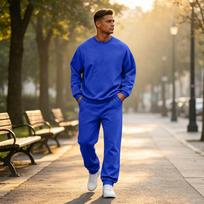 Men's Color Sweatshirt Set - Casual Tracksuit 2 Piece Outfit for Spring Fall M blue