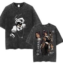 Summer Washed Japan Anime Bleach Yoruichi Tshirt Y2k Unisex Casual Streetwear Oversized Tshirt Print Crew Neck Casual T Shirt S black