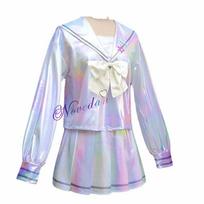 Reikli mergina perdozavimas Cosplay kostiumas Perukas Anime JK uniforma Odinė suknelė-sijonas Abyss KAngel Ame Chan Cosplay kostiumas Dydis plius L white