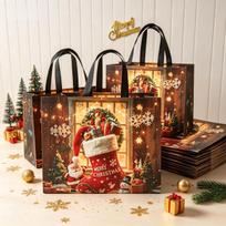 12Pcs Christmas Non Woven Laminated Tote Gift Bags Merry Christmas Party Favors Goodie Handbags Packaging Bags 12pcs(32.5x17x25cm) black