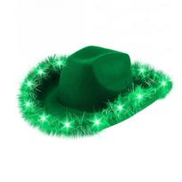 Solid Color Led Cowboy Hat Feather Edge Costume Hat Fashion Cowboy Bucket Hat  Party black