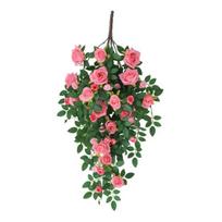 Artificial Flower Rattan Decoration 6 Head Fake Hanging Rose Vine Plants Faux Silk Flower Rattan for DIY Wedding Room Background Decoration gray