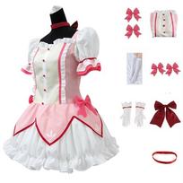Anime Magiškos Mergaitės Kaname Madoka Cosplay Kostiumas Kawaii Lolita Šventės Helovino Rožinė Suknelė Perukas Idol Puella Magi Madoka Apranga XL white