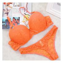 Artdewred Sexy Full Lace gėlių princesės apatinių liemenėlių rinkiniai Push Up liemenėlės ir stringų rinkinys moterims 40C orange