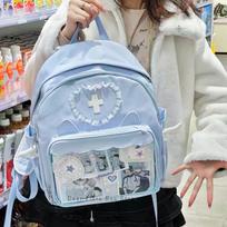 New Cute Wing Cross Ita Backpacks Y2K Large Capacity Rucksack Lolita Girl Transparent Schoolbag  Outdoor Bookbag Travel Knapsack 33x32x11cm gray