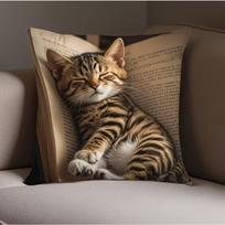 1Pc Cat Sleeping In A Book Design Vintage Style Pillowcase Zipper Closure Suitable For Car Bedroom Living Room Sofa Decoration Peach skin 18*18(CM)-1Pcs brown