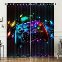 2 pieces of vibrant game controller printed curtains, home decorations, room decorations 29Wx64L(75x166CM)x2 blue