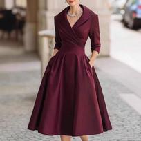 Elegantiška satininė suknelė ilgomis rankovėmis ir diržu - Virusinis stilius XL gray