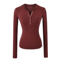 2025 Slim-Fit Women's Spicy Henley Long-Sleeve T-Shirt – Versatile, Flattering Base Layer Medium black