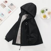 Boys Fleece Lined Windproof Hooded Jacket Kids Autumn Warm Outerwear 170 black