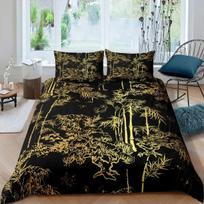 Bamboo Duvet Cover Set Queen Size Luxury Tree Print Bedding Retro Floral Quilt Cover Soft Breathable Bamboo Branches Design 70x133cm 2pcs