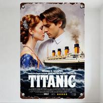 Vintage Titanic Movie Poster Metal Tin Sign Rustic 1910s Couple Ocean Liner Wall Decor for Bar Cafe Man Cave Home 30x40cm(11.8x15.7inch)