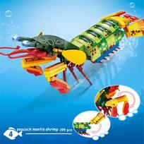 Knew Pastatomi Mantis krevetės Jūros gyvūnai Statybiniai kaladėlių rinkiniai 199 vnt. su Rykliumi, Aštuonkoju, Jūros būtybėmis Dovana vaikams in-bag yellow
