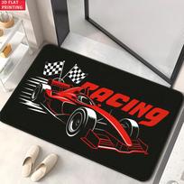 VIKAMA F1 Formula Racing Car Doormat Red Race Car Checkered Flag RACING Letter Print Non Slip Absorbent Floor Mat Man Cave Garag 40cm x 60cm gray