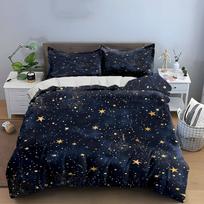 3Pcs Gold Starry Night Bedding Set, Navy Blue and Gold Stars Print Duvet Cover + 2 Pillowcases, Celestial Decor AS Queen 210X210cm&set