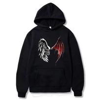 Demon And Angel Wings Print Hoodie Winter Fleece Long Sleeves Sport Jogging Pullover Sweatshirt Warm Fashion Harajuku Clothes S black