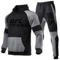 Mens UFC Print Hoodie Sweatpants Set Fleece Tracksuit Sports Winter XXL gray