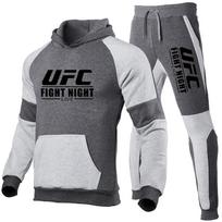 Mens UFC Print Hoodie Sweatpants Set Fleece Tracksuit Sports Winter XXXL gray