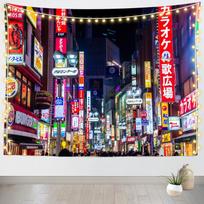 Tokyo City Night Scene Tapestry Anime Street Lights Poster Living Room Decor Wall Art Hanging Curtain 100X150CM