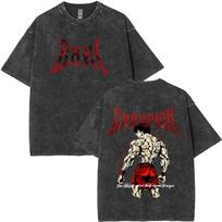 Washed Vintage Anime T-Shirt Baki The Grappler, Baki Hanma No Excuses Manga Print T-Shirts for Men and 316 M
