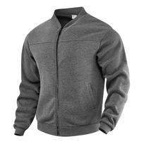 Men Fleece Lined Bomber Jacket Full Zip Stand Collar Thick Warm Solid Color Winter Casual Long Sleeve Outerwear Coat M