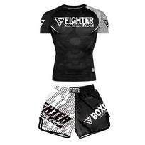 MMA Training Suit Men Women Boxing Compression Shirts Shorts Muay Thai Kickboxing Fitness Wear XXXL 175