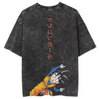Son Goku Dragon Ball Anime Washed T-shirt Retro Hip Hop Cotton Men's Streetwear Oversized Women's Short-sleeved Unisex Top Y2k 140 black