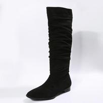 Plus Size Women Pointed Toe Ruched Low Heel Knee High Boots 43 white