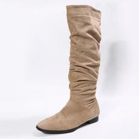 Plus Size Women Pointed Toe Ruched Low Heel Knee High Boots 43 white