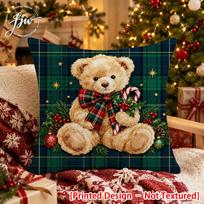 2D FLAT-1pc Christmas Vintage Plaid Teddy Bear Pillowcase, Featuring a 2D Flat Printing Process, Is a Light-toned Decorative Pillowcase Suitable for H 60X60CM black