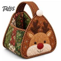 Portable Storage Tote DIY Quilted Christmas Basket Kit, Character Plaid Fabric Carry Rustic Home Decor Craft Set, Holiday Sewing Project, Creative Deer black