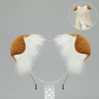 Fluffy Dog Ear Headband Cosplay Accessory Anime Convention Costume - Soft Plush Animal Ears With Tail Attachment Adjustable Xia Mingxing Wolf Ears - Brown White white
