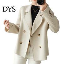 Lapel Coat Women Jacket Solid Color Double-breasted Woolen Short Type Long Sleeve Loose Thermal Sleeved Commuting Dating Spring Fall Winter Outerwear S beige