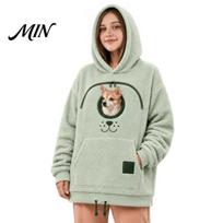 Breathable Cotton Fleece Hoodie Cat with Pouch, Pet Carrier Sweatshirt for Dog & Cat, Hooded Pullover, Pouch Kangaroo Pocket, Drop Shoulder S