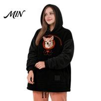 Breathable Cotton Fleece Hoodie Cat with Pouch, Pet Carrier Sweatshirt for Dog & Cat, Hooded Pullover, Pouch Kangaroo Pocket, Drop Shoulder M