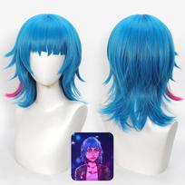 Arcane Jinx Cosplay Wig Blue Pink Highlight Short Synthetic Wig With Optional Double Buns For Halloween Game Role Play Costume blue